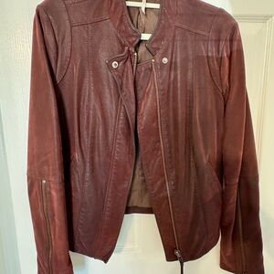 Free People Women's Leather Jacket - Burgundy